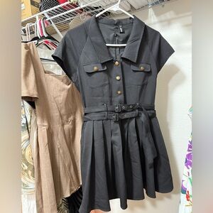 Black Belted Dress with Gold Buttons